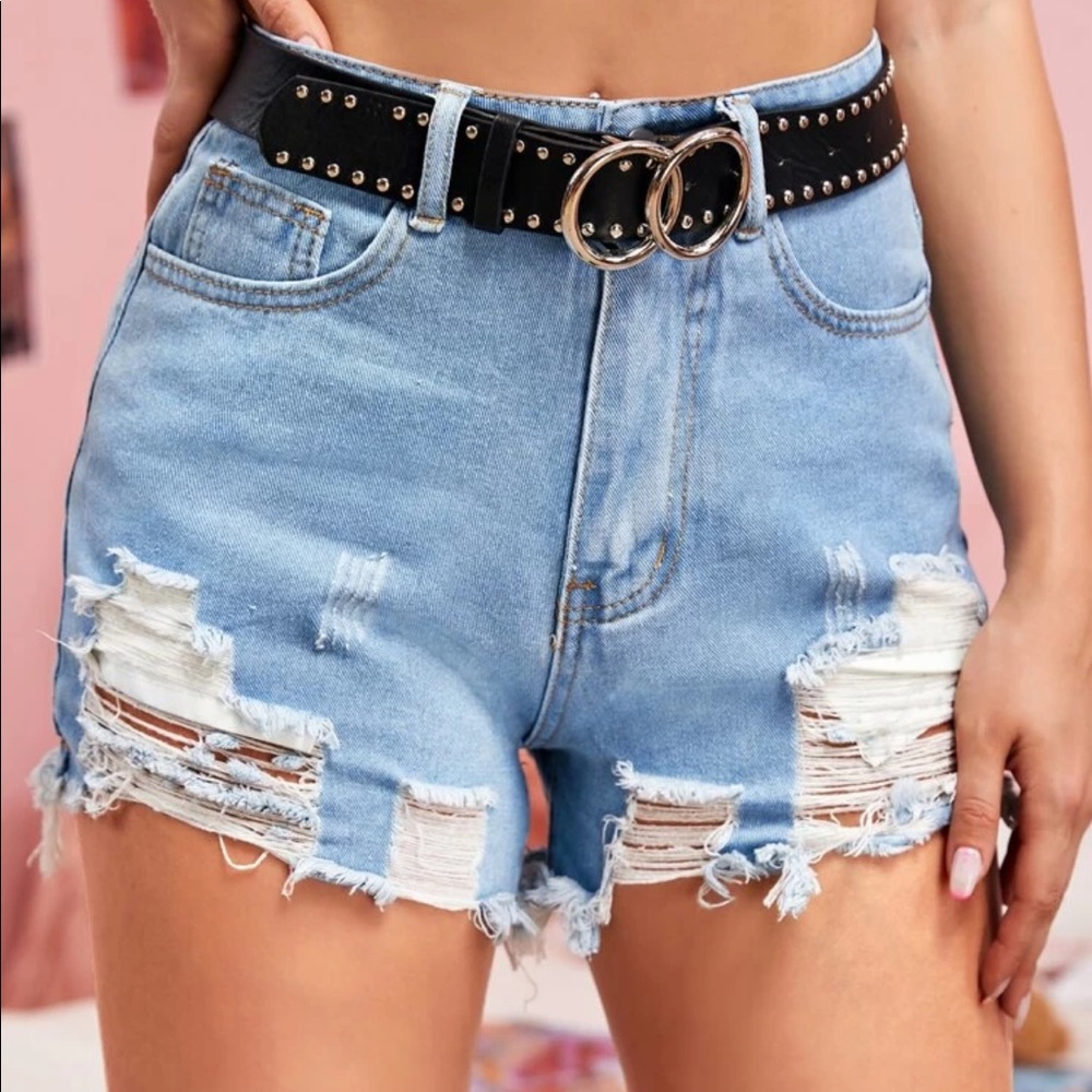 Raw Ham Ripped high waist Denim Shorts w/o belt